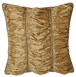 Sweet Dreams Shirred Gold Pillow with Gimp & Cording, 18"Sq.