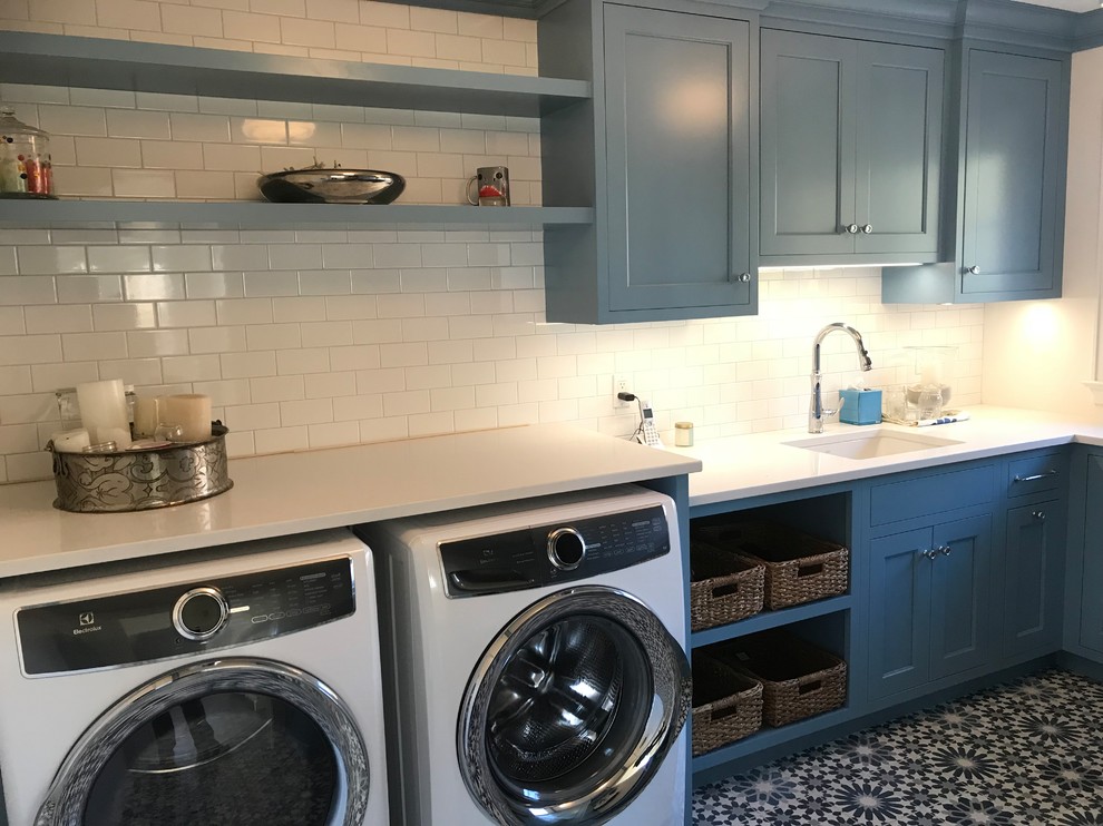 Inspiration for a beach style laundry room in New York.