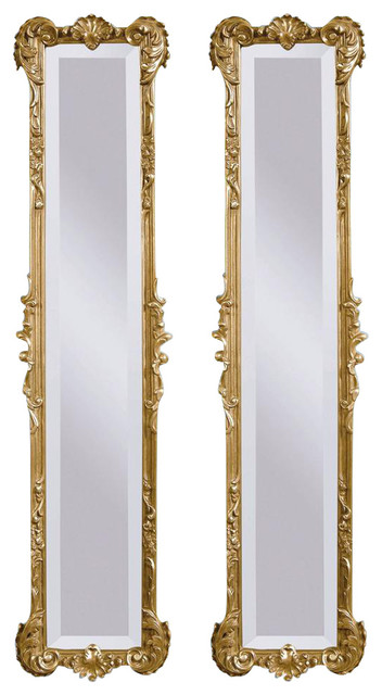 Traditional Shaped Mirrors in Antique Gold Finish, Set of 2