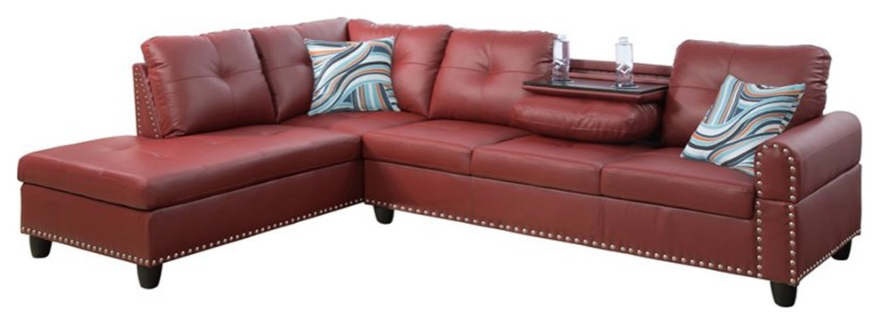 Star Home Living Corp Yolanda Faux Leather Sectional Sofa in Wine Red