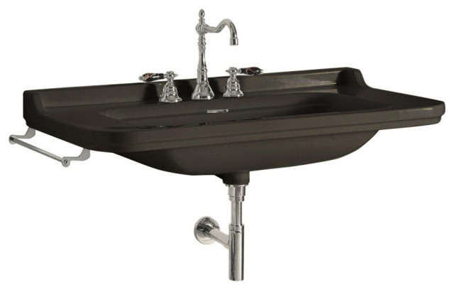 Waldorf 4141 Wall Mount Bathroom Sink, Glossy Black With Three Faucet Holes