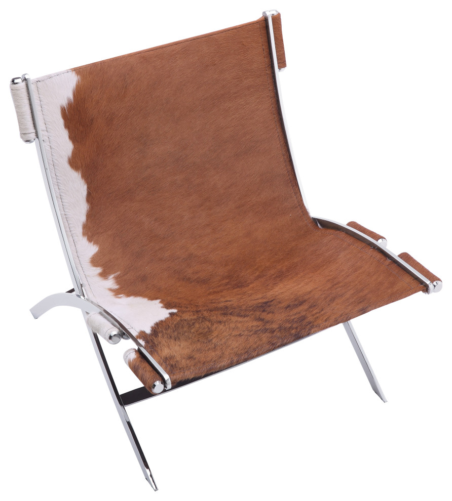 Cowhide Accent Chair in Brown, Black and White Contemporary