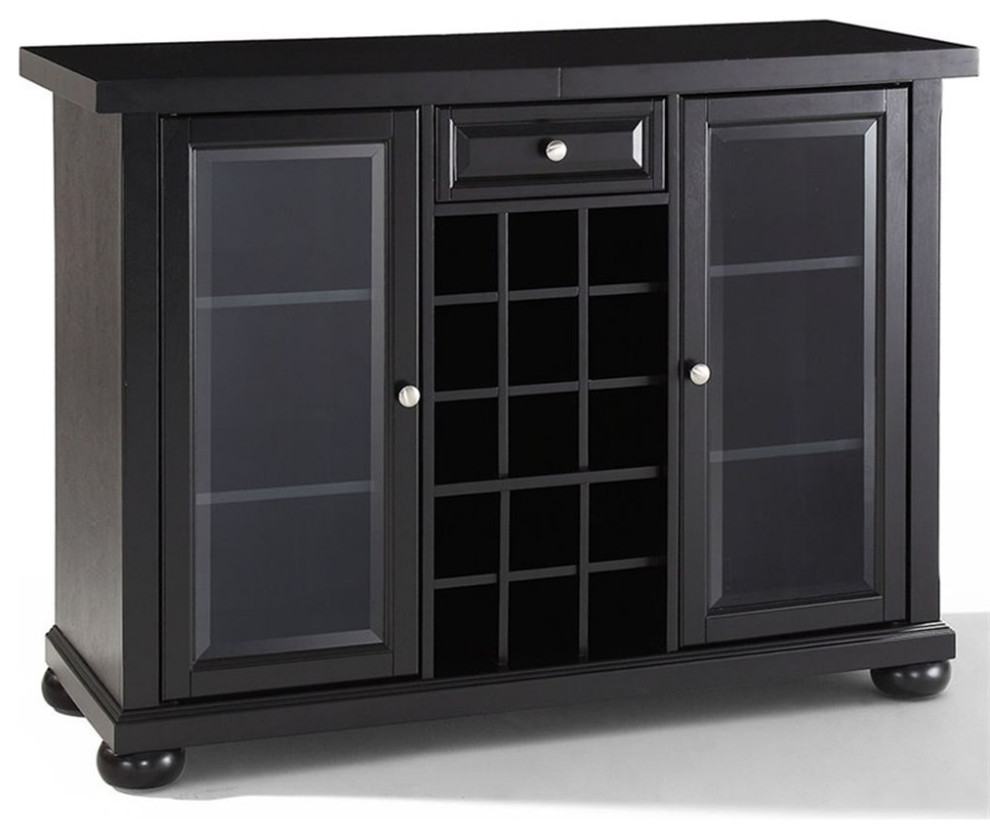 Bowery Hill Contemporary Wood Sliding Top Bar in Black