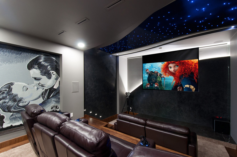 Transitional home theatre in Vancouver.