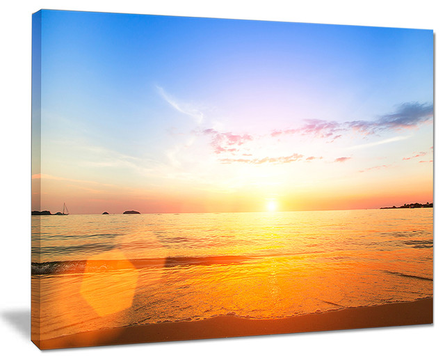 "Beautiful Sunset Over Yellow Waters" Modern Beach Canvas Art Print, 20 ...