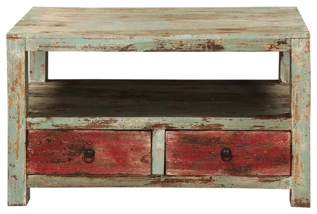 Appalachian Rustic Mango Wood 2 Tier Coffee Table W Drawers