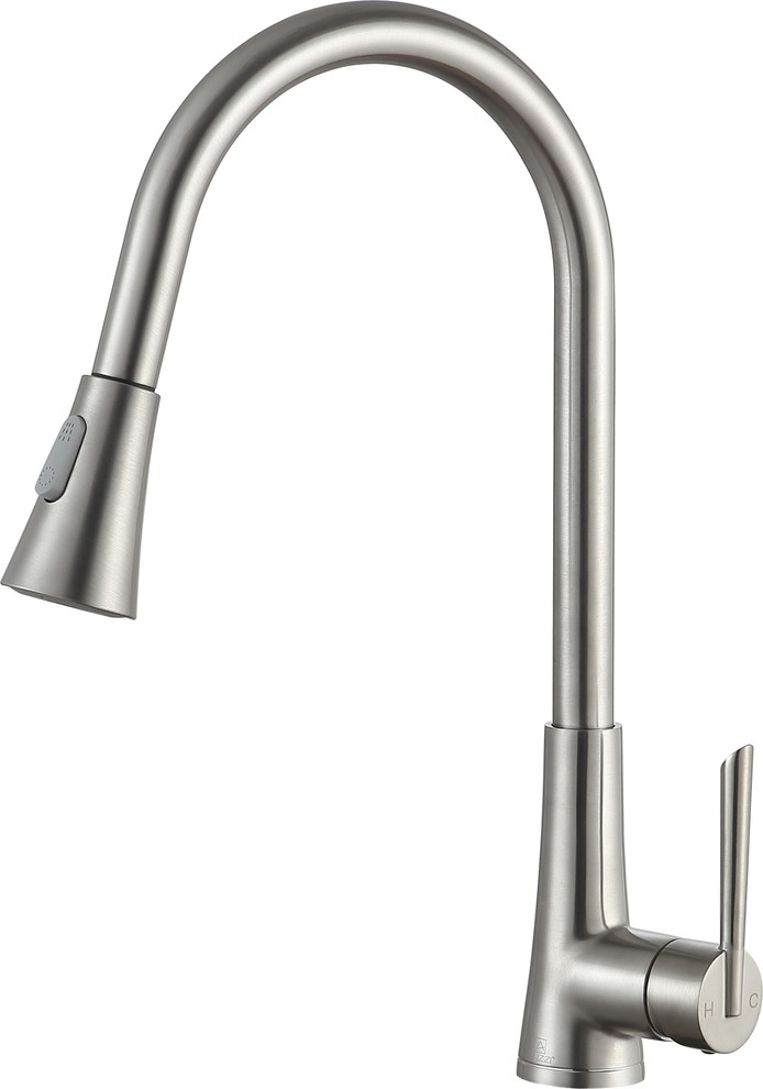 ANZZI Brushed Nickel Kitchen Faucet - Single Handle Pull Down Sprayer With Commercial Grade Build