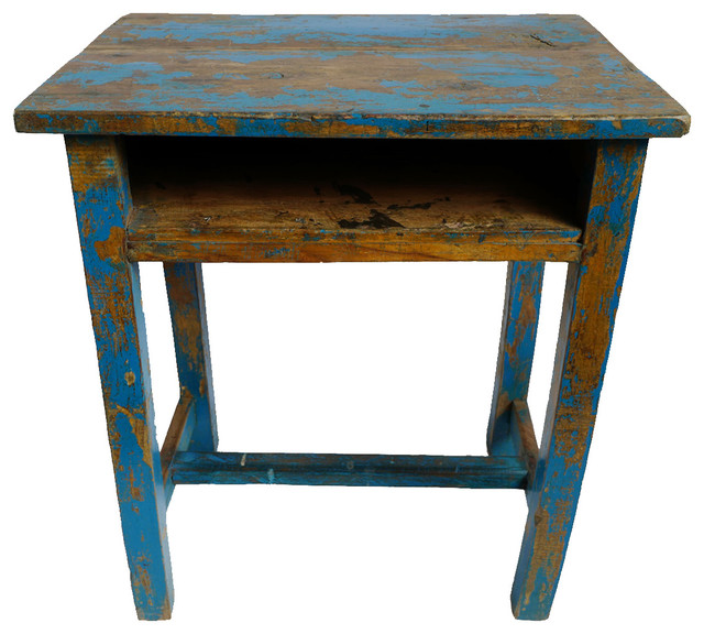Consigned Blue School Desk Side Table Farmhouse Side Tables