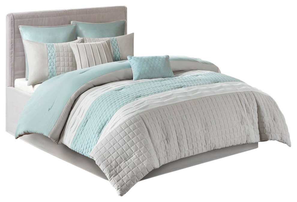 510 Design Mae Seafoam Blue/Grey Colorblock Comforter Set, Queen, 3