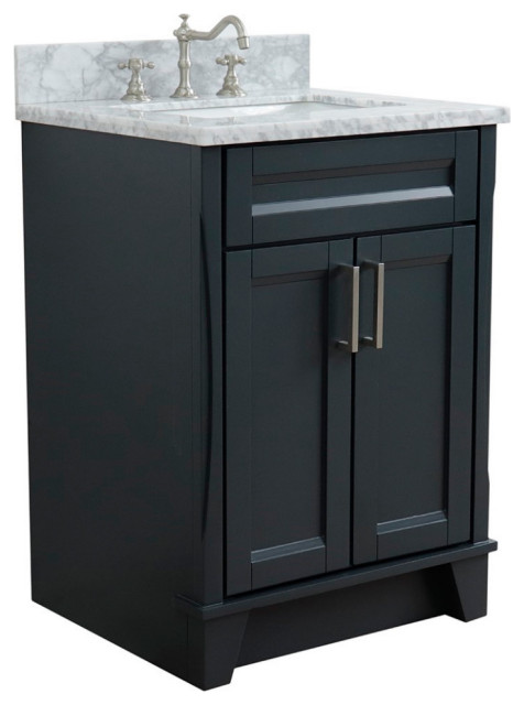 25" Single Sink Vanity, Dark Gray Finish With White Carrara Marble ...