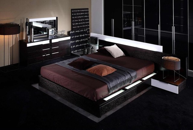 modern bed with lights