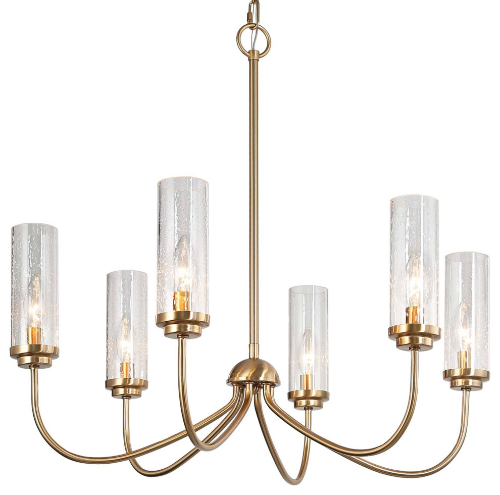 LNC 6-Light Modern Gold Multiple Finishes Candle Clear Glass Chandelier