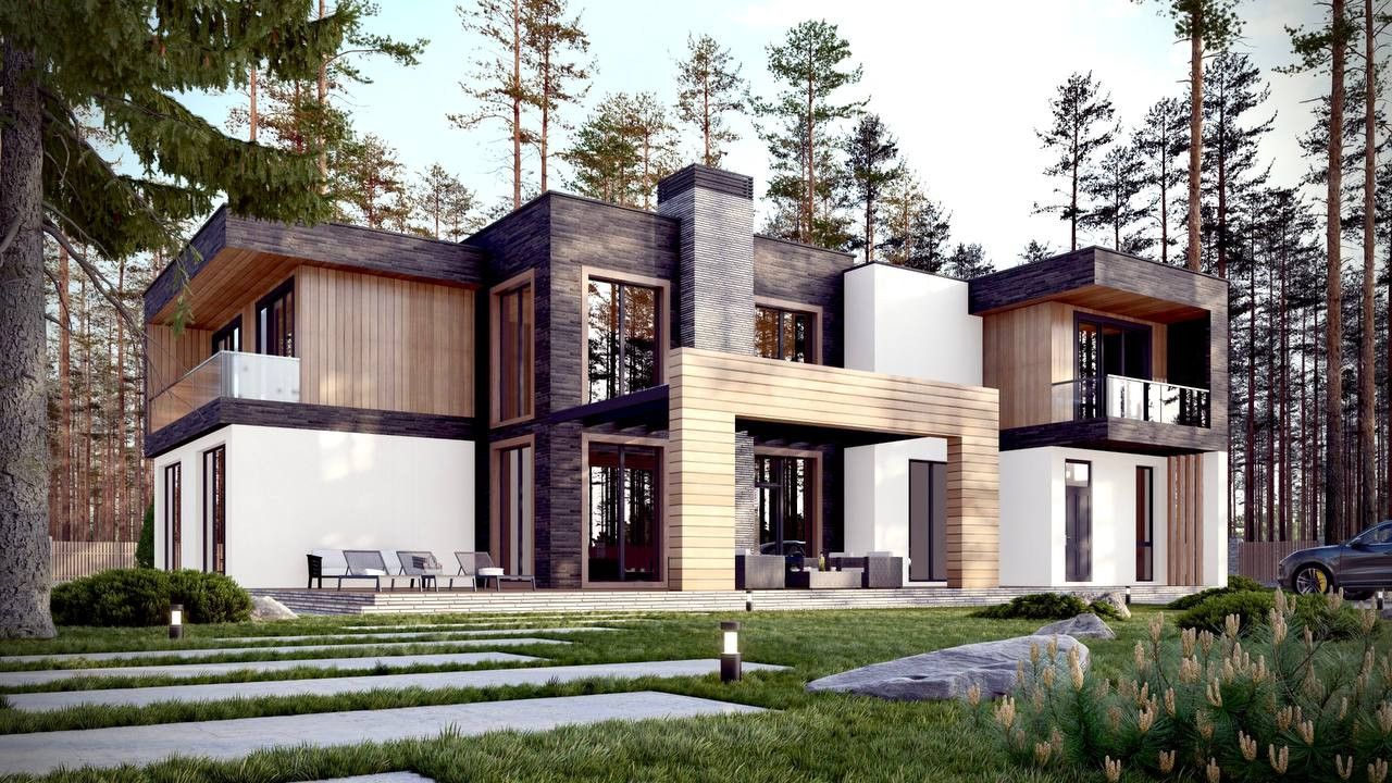 Проект двухэтажного дома в стиле Хайтек 380 кв.м