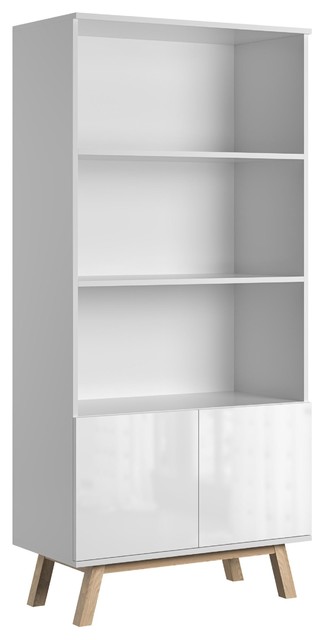 Vero White Gloss 3-Shelf Scandinavian Bookcase