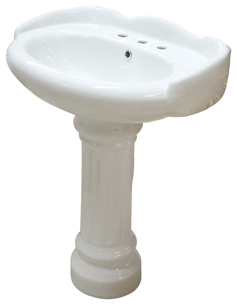 White China Wall Mount Pedestal Bathroom Sink with 8" Center