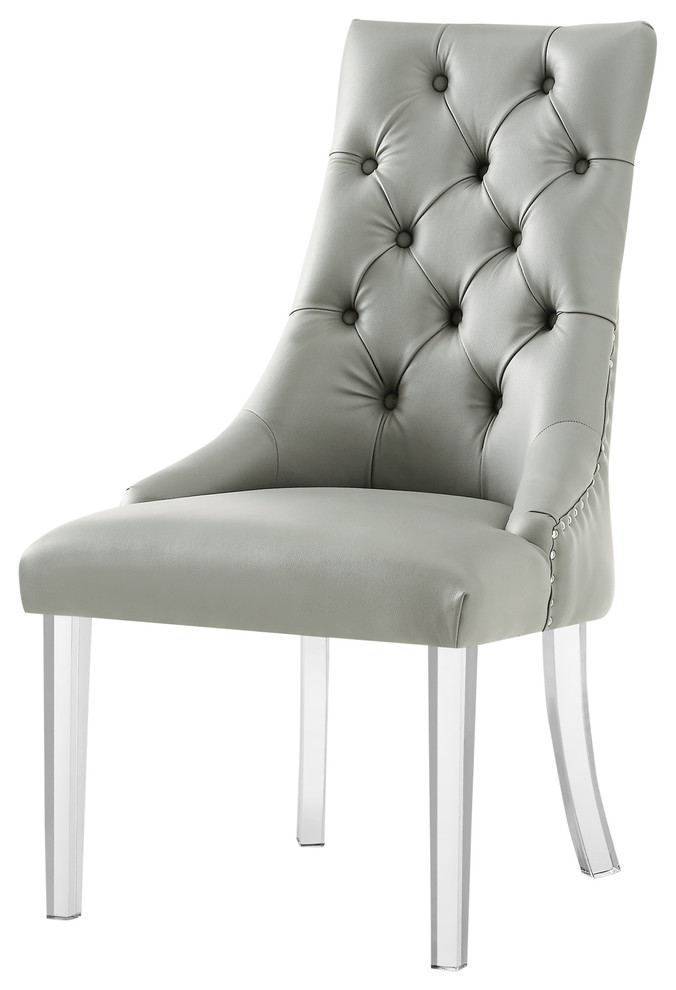 Josiah Acrylic Leg Dining Chair, Set of 2, Gray Contemporary Dining