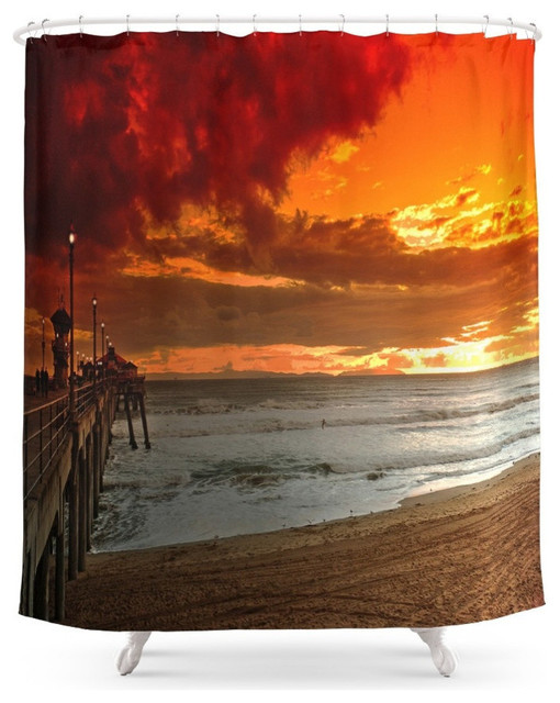 California Sunset Huntington Beach Shower Curtain Beach Style