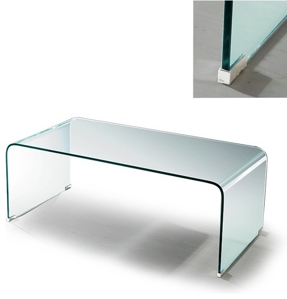 Modern clear bent glass rectangular coffee table Volcano