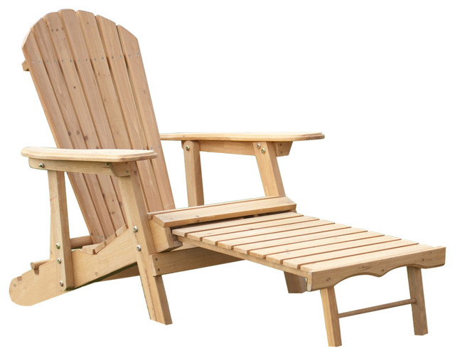Reclining Adirondack Chair With Pull Out Ottoman In Natural Fir Wood Reclining Adirondack Chair With Pull Out Ottoman In Natural Fir Wood
