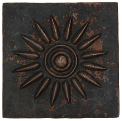 Sun Burst Design Hammered Copper Tile, 8"x 8"