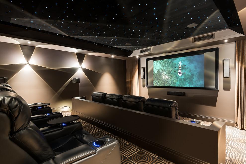 Design ideas for a contemporary home theatre in Gold Coast - Tweed.