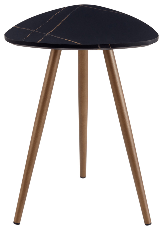 20" Gold And Black Faux Marble Manufactured Wood Triangle End Table