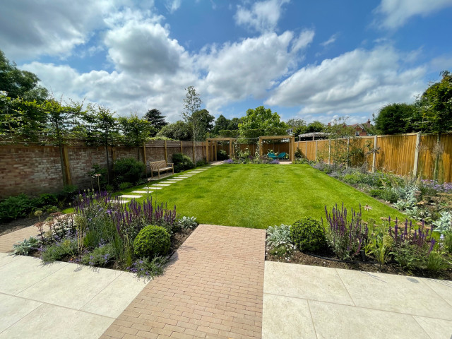 Full garden view from the seating areas near the house contemporary-garden