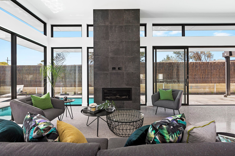 Design ideas for a contemporary living room in Melbourne.