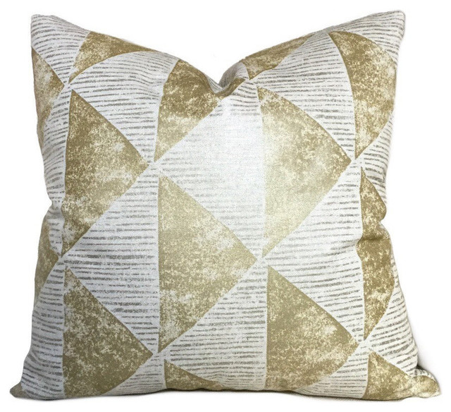 Metallic Gold Triangles Geometric Throw Pillow Cover - Decorative Pillows - by Aloriam