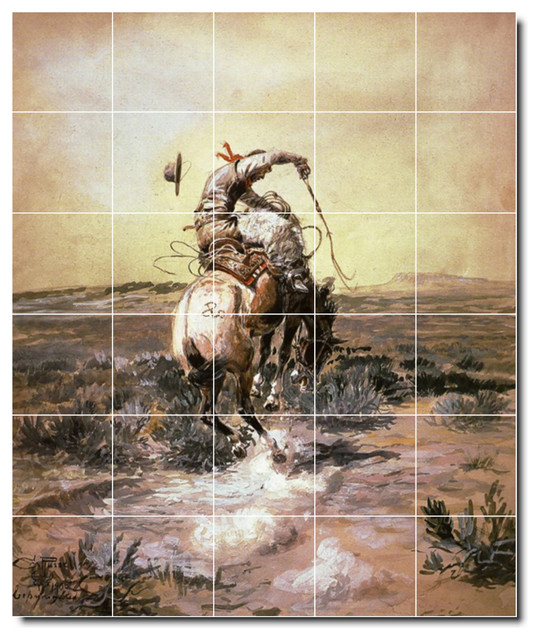Charles Russell Western Painting Ceramic Tile Mural #38, 21.25"x25.5"
