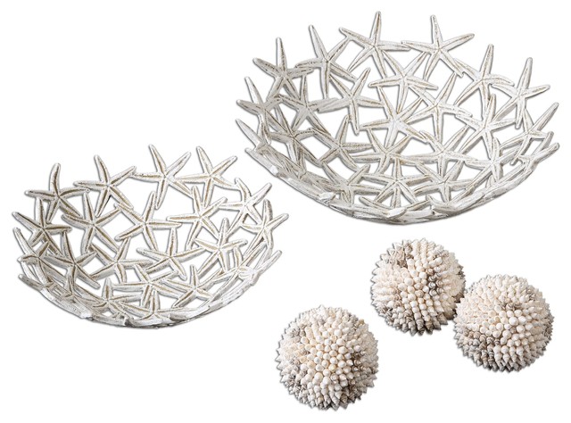 Starfish Decorative Bowls With Spheres 5 Piece Set Beach Style Decorative Bowls Other By Shopfreely Houzz