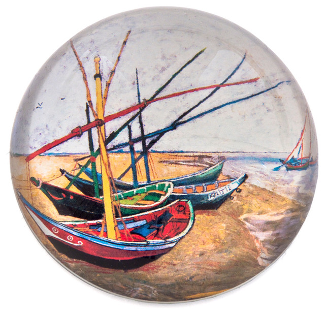 Glass Dome Fishing Boat Paper Weight