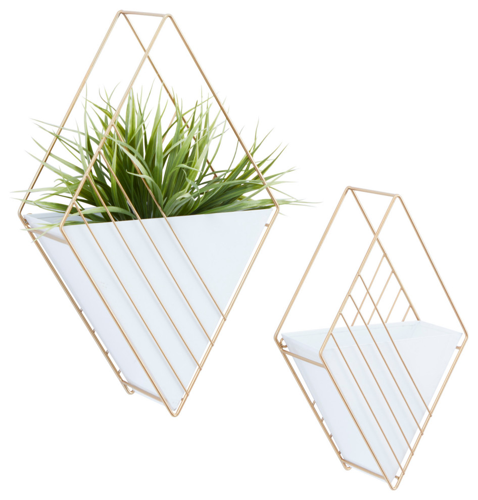 Contemporary White Metal Wall Planter 561134, S/2 17", 14"H