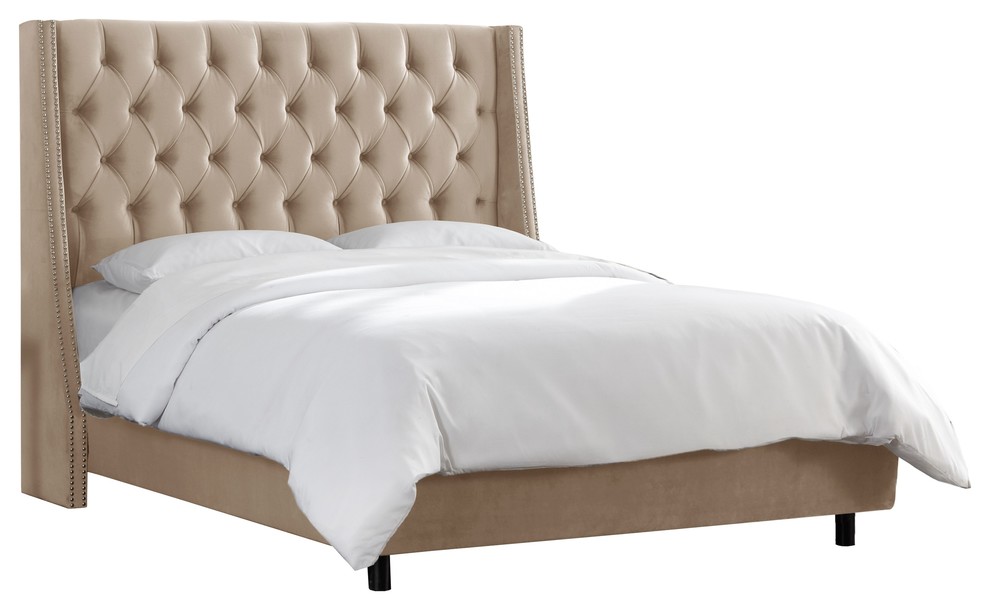Williams King Nail Button Tufted Wingback Bed, Mystere Mondo