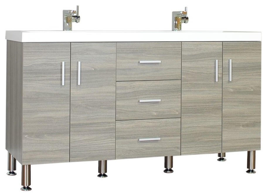 Greenville 56" Double Modern Bathroom Vanity in Gray With Mirror