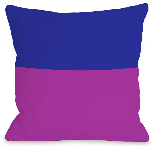 "Two Tone" Indoor Throw Pillow by OneBellaCasa, Fuchsia/Blue, 16"x16"