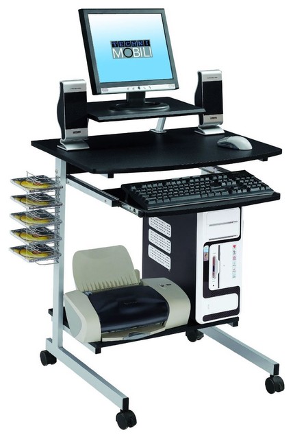 Mobile Compact Computer Cart Desk With Keyboard Tray