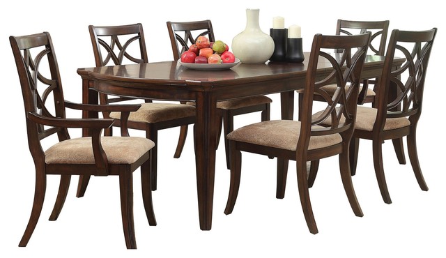 BANNER 7 piece Traditional Cherry Brown Dining Room Set Rectangular Table Chairs 