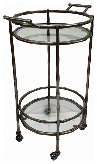 Bamboo Bar/Wine Cabinet or Cart, Silver Antique