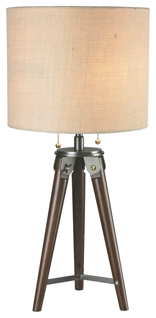 Paige Tripod Table Lamp, Beige, Modern, Wood & Antique Bronze