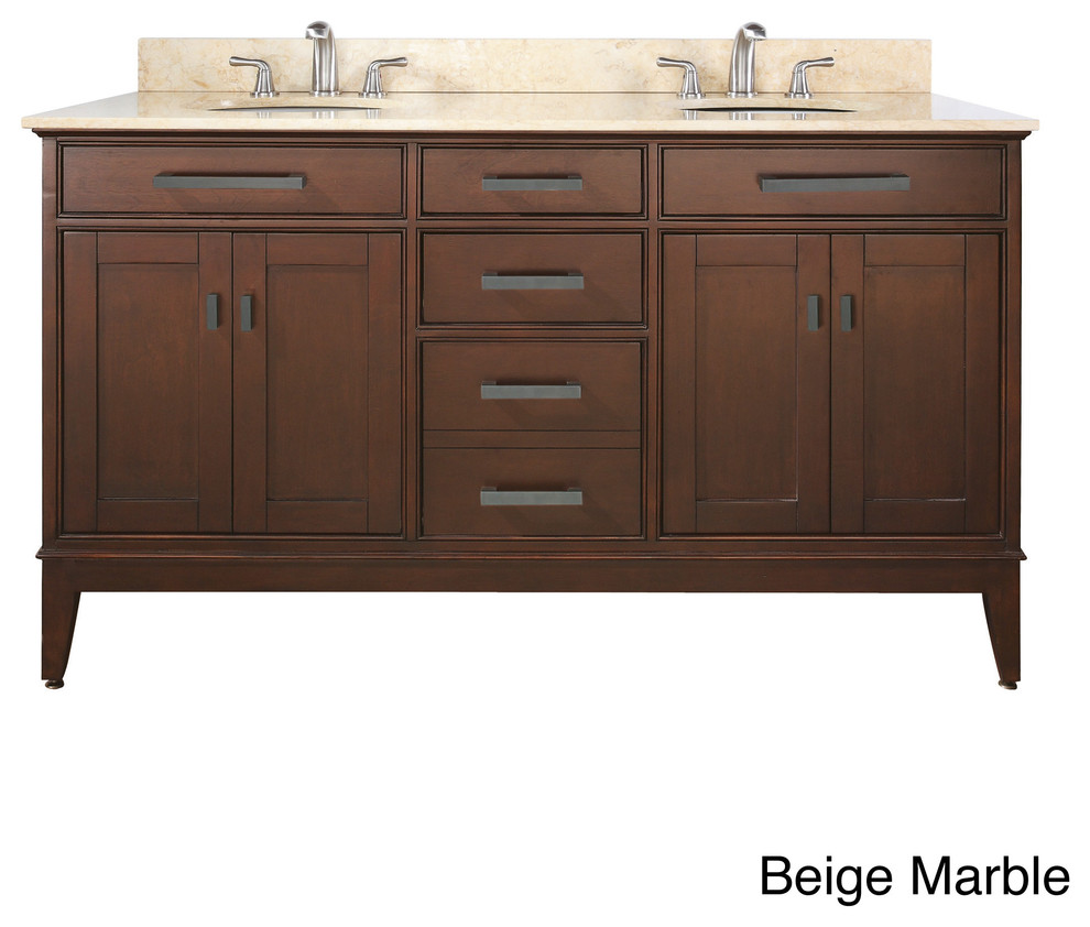 Avanity Madison 60-inch Double Vanity in Tobacco Finish with Dual Sinks and Top