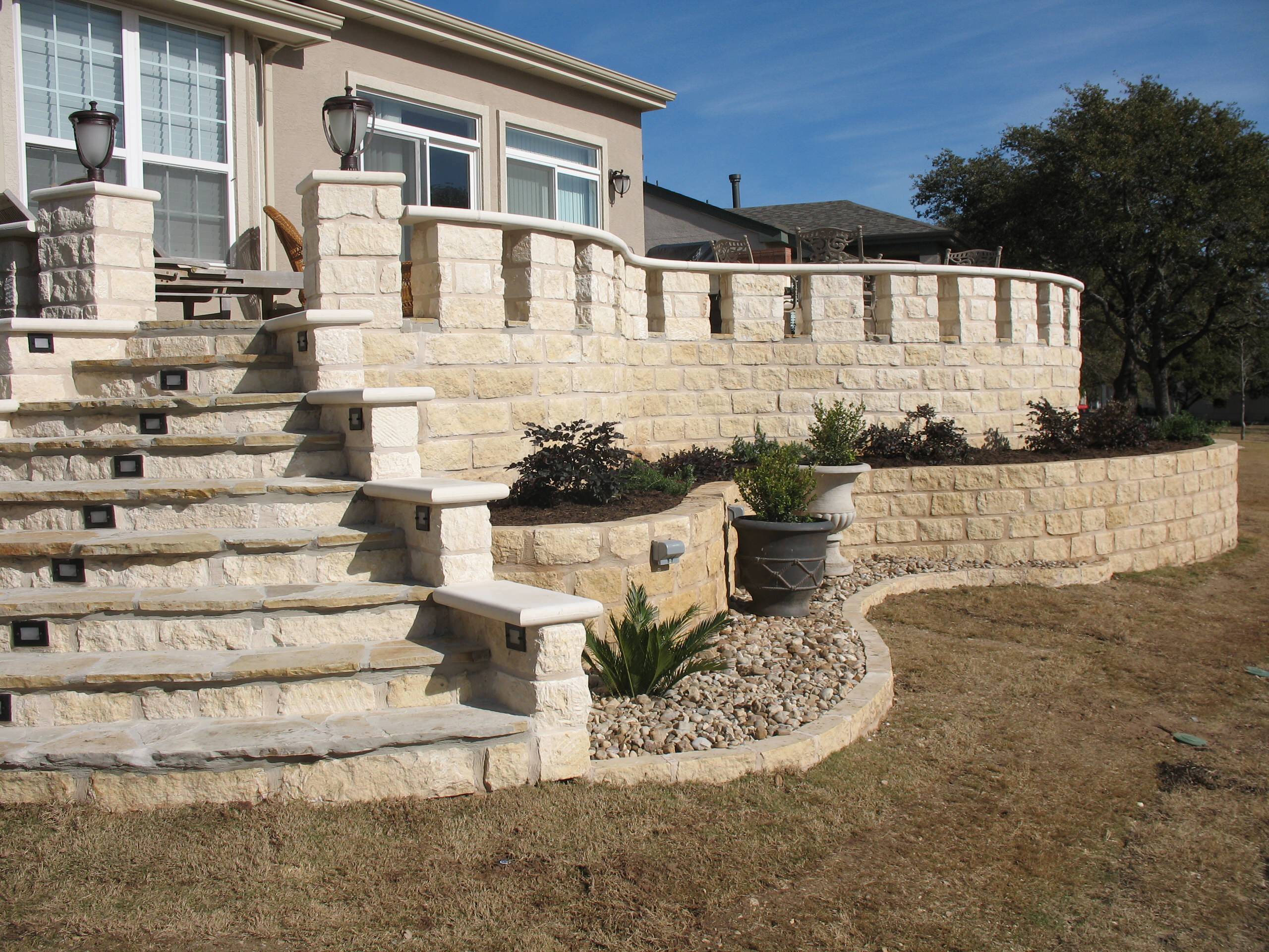 Flagstone patio w/ custom limestone