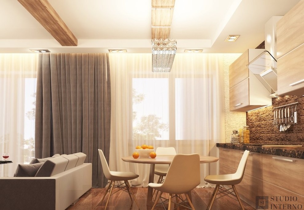 Интерьер квартиры выполнен в современном стиле .