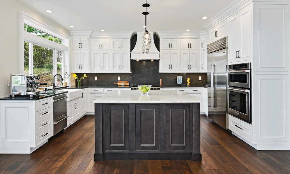 Example of a transitional kitchen design in Seattle