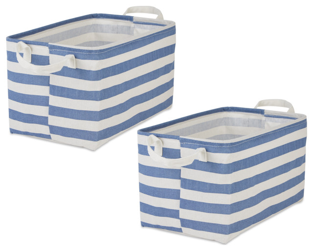 Laundry Bin Stripe French Blue Rectangle Large 10.5x17.5x10.5 (Set of 2)