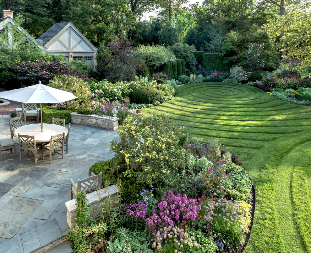 This is an example of a traditional backyard formal garden in Chicago.