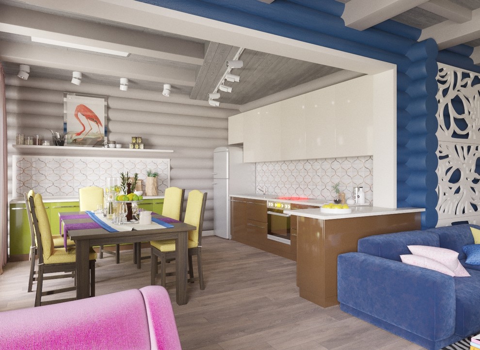 Современный интерьер брусчатого дома