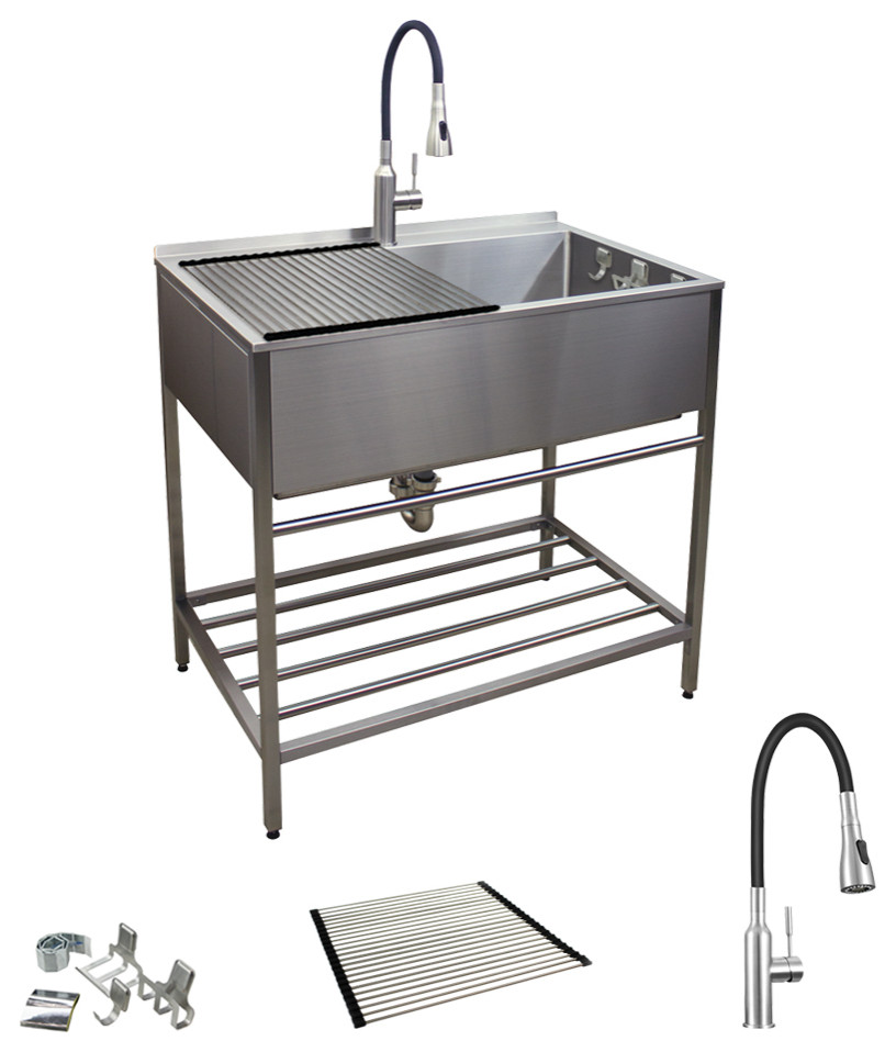Transolid 36"x22" Stainless Steel Laundry Sink with Wash Stand in