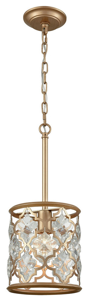 Armand 1-Light Pendant, Matte Gold With Clear Crystal