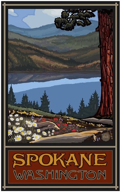 Paul A. Lanquist Spokane Washington Lake Trails Big Art Print, 30"x45"